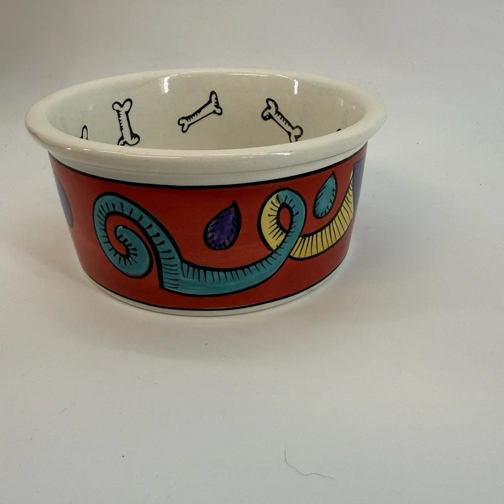 Signature Houseware Cat Dish Jester Ursula Dodge Large Stoneware Bowl Fish Heart